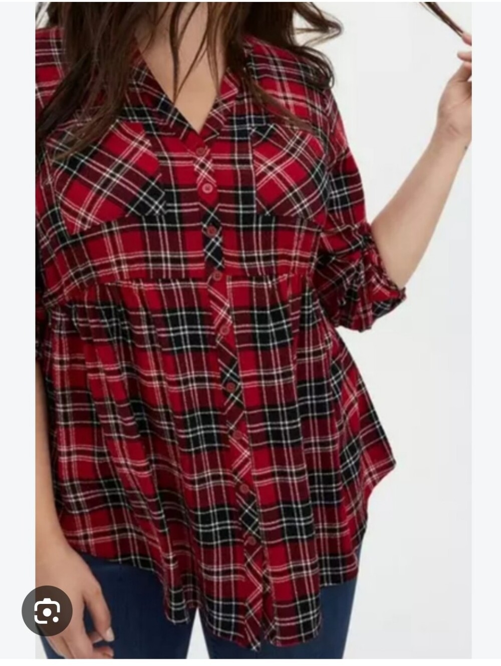 Torrid Red Plaid Button-Front Women's Babydoll Top 2x